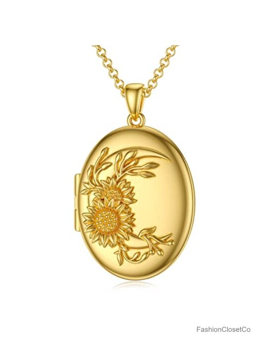 Jewelry - 18K Gold Plated Oval Locket Necklace with 10K Solid Gold Chain, Photo Pendant